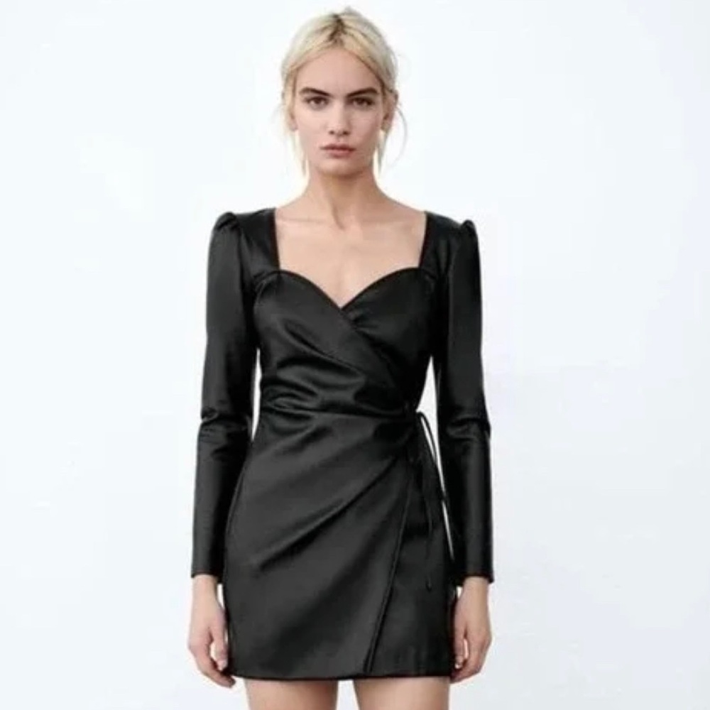 Zara faux leather black mini dress